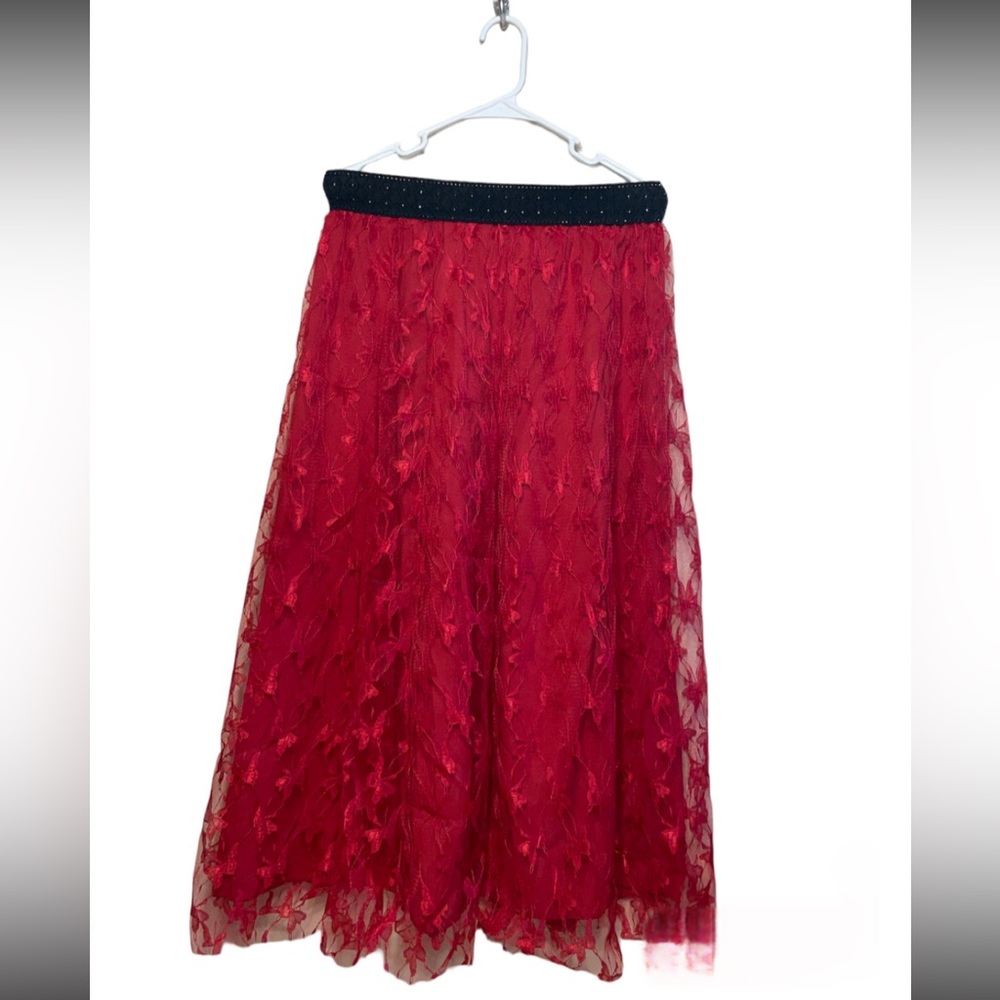SHEIN Red Mesh Butterfly Maxi Skirt